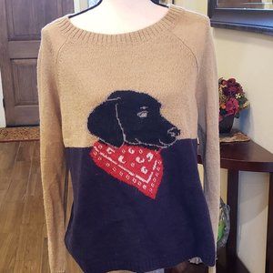 Woolrich Tan and Navy Dog Sweater with Red Bandana
